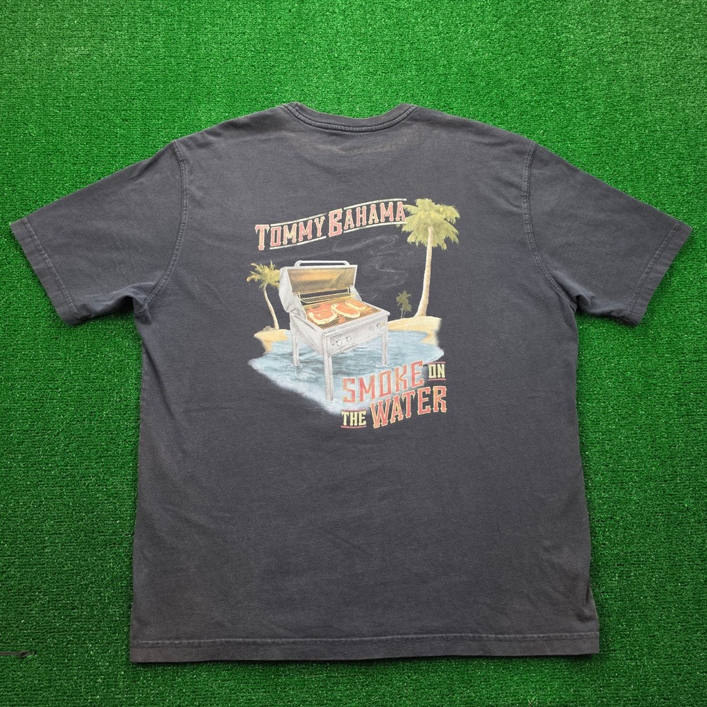 Tommy Bahama Smoke on the Water BBQ Graphic Tshirt Mens XL Black Short Sleeve